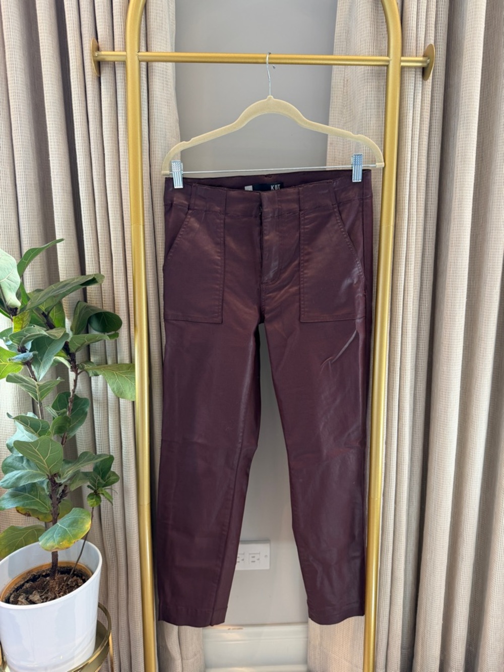 KUT FROM THE KLOTH Coated Burgundy Straight Leg Pants